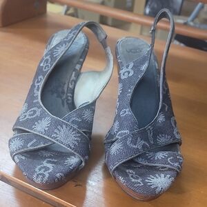 UGG Women's Black Floral Slingback Heels